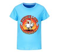 Boys'Tshirt Steve's Lava Chicken Boys Cartoon T-Shirt Summer 100% Cotton Short Sleeve Top Tee for Kids Ages 4-13 (UK, Age, 12 Years, 13 Years, Regular, Sky)