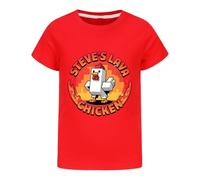 Boys'Tshirt Steve's Lava Chicken Boys Cartoon T-Shirt Summer 100% Cotton Short Sleeve Top Tee for Kids Ages 4-13 (UK, Age, 11 Years, 12 Years, Regular, Red)