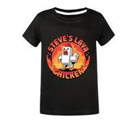 Boys'Tshirt Steve's Lava Chicken Boys Cartoon T-Shirt Summer 100% Cotton Short Sleeve Top Tee for Kids Ages 4-13 (UK, Age, 7 Years, 8 Years, Regular, Black)