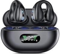 Boytond Open Ear Clip Wireless Earbuds Bluetooth 5.3, Sports Earphones Built-in Microphone with Earhooks & Ear Hook, Wireless Charging Case & Display, Waterproof Fitness Headphones for Sports,Black