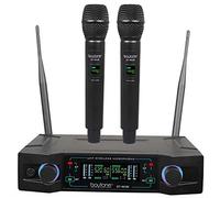 Boytone BT-46UM UHF Digital Channel Wireless Microphone System - Dual Fixed Frequency Wireless Mic Receiver, 2 Handheld Dynamic Transmitter Mics, for Party, Church, Aluminum carrying cases, 110/220V