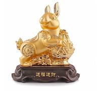 BOYULL Large Size Chinese Zodiac Rabbit Golden Resin Collectible Figurines Table Decor Statue