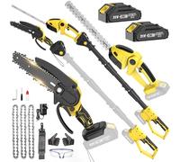 BOYUNSHI Cordless Pole Hedge Trimmer & Chainsaw Set, 2x4.0Ah Batteries, 135° Adjustable Head, Long Reach Electric Garden Tool Kit for Tree Branch Pruning Wood Cutting Bush Trimming, Gifts for Men Dad