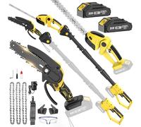 BOYUNSHI Cordless Pole Hedge Trimmer & Chainsaw Set, 2x4.0Ah Batteries, 135° Adjustable Head, Long Reach Electric Garden Tool Kit for Tree Branch Pruning Wood Cutting Bush Trimming, Gifts for Men Dad