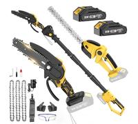 BOYUNSHI Cordless Pole Saw & Hedge Trimmer Set, 6 Inch Mini Chainsaw with 2 Batteries, 135° Adjustable Head, Long Reach Electric Garden Tools for Tree Trimming Wood Cutting, Gifts for Men Dad