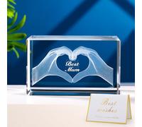 BOYUNSHI Crystal Gifts for Mum, Glass Engraved 3D Heart in Hands Birthday Gifts Figurines for Mother, Mummy, Mom, Unique for Mum from Daughter or Son
