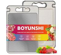 BOYUNSHI Cutting Board for Kitchen Double Sided 304 Stainless Steel & Wheat Straw Chopping Boards, Scratch Resistant Mesh Design, Non Toxic Chopping Board for Meat and Vegetables, Easy to Clean