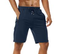 Boyzn 1 Pack Men's Shorts, Summer Casual Cotton Athletic Sports Shorts, Quick Dry Elastic Waist Gym Joggers, Adjustable Drawstring Workout Running with Zipper Pockets Navy-M