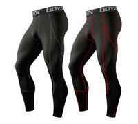 Boyzn 2 Pack Compression Leggings for Men, Quick Dry Running Leggings Gym Compression Pants, Active Athletic Sports Tights Thermal Base Layer Pants for Workout Jogging Cycling Black/Black(Red)-XL
