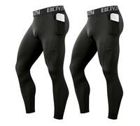 Boyzn 2 Pack Compression Leggings for Men with Pockets, Quick Dry Running Leggings Gym Compression Pants, Active Sports Tights Thermal Base Layer Pants for Gym Workout Cycling 2P-Black(Pocket)-2XL