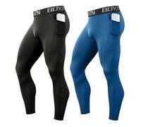 Boyzn 2 Pack Men's Compression Tights for Men, Athletic Compression Trousers Leggings for Men, Workout Sports Running Leggings Training Thermal Base Layer Pants with Pockets Black/Blue(Pocket)-S