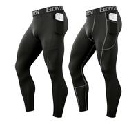 Boyzn 2 Pack Men's Compression Trousers, Active Sports Tights Thermal Base Layer Pants, Workout Fitness Running Compression Leggings for Men with Phone Pockets Black/Black(Grey Pocket)-XL