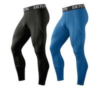 Boyzn 2 Pack Men's Running Leggings Gym Compression Trousers, Cool Dry Compression Base Layer Leggings, Thermal Sports Running Tights Base Layer Bottom Training Trousers for Men Black/Blue-S
