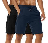 Boyzn 2 Pack Men's Shorts, Summer Casual Cotton Athletic Sports Shorts, Quick Dry Elastic Waist Gym Joggers Shorts, Adjustable Drawstring Workout Running Shorts with Zipper Pockets Black/Navy-S