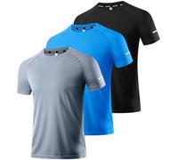 Boyzn 3 Pack Running Shirts, Quick Dry Crew Neck Sports T-Shirts, Mesh Moisture Wicking T-Shirts for Workout & Gym - Black/Gray/Blue-3P02-S