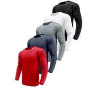 Boyzn 5 Pack Long Sleeve Workout Shirts for Men, Moisture Wicking Performance Long Sleeve T-Shirts, Quick Dry UPF 50+ Sun Protection Gym Shirts, Fitness Training Sports Athletic Tee Tops 5P04-2XL