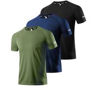 Boyzn Athletic Shirts Men Gym 3 Pack UK Quick Dry Running Workout Tops Breathable Crew Neck Short Sleeve Reflective T-Shirt for Fitness Training Moisture Wicking Exercise Sportswear 3P15-XL