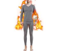 Boyzn Fleece Lined Thermal Underwear for Men - Long Sleeve Top and Long Johns Set, Winter Base Layer for Outdoor Skiing - Light Grey, Size S