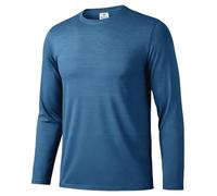 Boyzn Men's 1 Pack Light Casual Long Sleeve Shirt, 4-Way Stretch Breathable Quick Dry Basic Tee for Daily Casual Wear Navy-L