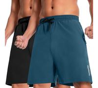 Boyzn Men's 2 Pack 7" Hiking Shorts Drawstring Quick-Drying Outdoor Casual Travel Shorts with 3 Pockets 12-Black/Indigo Blue-S