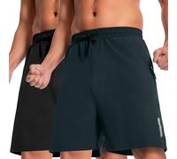 Boyzn Men's 2 Pack 7" Outdoor Shorts Elastic Waist Stretch Quick Dry Travel Hiking Camping Shorts 08-Black/Steel Gray-M