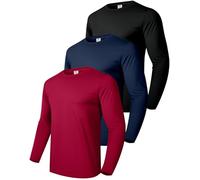 Boyzn Men's 3 Pack Men's Long Sleeve T-Shirt Moisture Wicking Cotton Hiking Fishing Running UPF 50+ Sun Protection T Shirt Black/Navy/Red-3P08-3XL