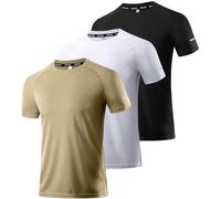 Boyzn Men's 3 Pack Workout Running Shirts, Dry Fit Moisture Wicking T-Shirts, Sports Gym Athletic Short Sleeve T Shirts for Men Black/White/Khaki-3P12-XL