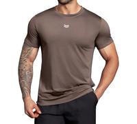 Boyzn Men's Active Workout Shirt Breathable Perforated Design & Reflective Stripe - Gym, Basketball, Fitness Tee Quick-Dry Stretch Fabric Brown-04-M
