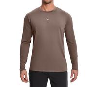 Boyzn Men's Long Sleeve Running Shirt with Reflective Safety Details, Breathable Quick Dry & Moisture Wicking Fabric for Night Runs and Early Morning Training Brown-M