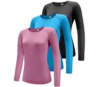 Boyzn Women's 3 Pack Short/Long Sleeve Workout Running Shirts, UPF 50+ Sun Protection Shirts, Athletic Exercise Gym T-Shirts-Black/Blue/Rose Pink-2XL