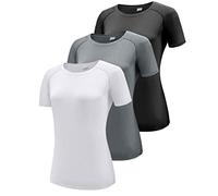 Boyzn Women's 3 Pack Short/Long Sleeve Workout Running Shirts, UPF 50+ Sun Protection Shirts, Athletic Exercise Gym T-Shirts-Black/White/Grey(Short Sleeve)-XL