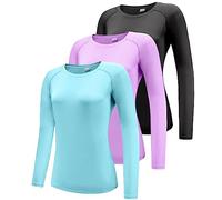 Boyzn Women's 3 Pack Short/Long Sleeve Workout Running Shirts, UPF 50+ Sun Protection Shirts, Athletic Exercise Gym T-Shirts-Black/Purple/Light Blue-S