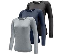 Boyzn Women's 3 Pack Short/Long Sleeve Workout Running Shirts, UPF 50+ Sun Protection Shirts, Athletic Exercise Gym T-Shirts-Black/Navy/Grey-XL