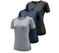 Boyzn Women's 3 Pack Short/Long Sleeve Workout Running Shirts, UPF 50+ Sun Protection Shirts, Athletic Exercise Gym T-Shirts-Black/Navy/Grey(Short Sleeve)-2XL