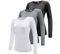 Boyzn Women's 3 Pack Short/Long Sleeve Workout Running Shirts, UPF 50+ Sun Protection Shirts, Athletic Exercise Gym T-Shirts-Black/White/Grey-M
