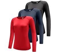 Boyzn Women's 3 Pack Short/Long Sleeve Workout Running Shirts, UPF 50+ Sun Protection Shirts, Athletic Exercise Gym T-Shirts-Black/Navy/Red-M