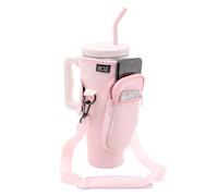 BOZ Adventure Companion - 40 oz Insulated Tumbler Carrier with Organizational Pockets - Premium Fabric, Adjustable Shoulder Strap, Secure Phone Pocket, Card Holder & Key Clip - Pink