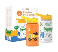 BOZ Kids Insulated Water Bottle 2-Pack, 14oz (414ml) (Construction/Safari)