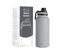 BOZ Stainless Steel Water Bottle - Vaccum Insulated Water Bottle 32 Oz - Wide Mouth BPA Free Sport Water Bottle for Gym with Spout Lid - Thermal Hot & Cold 1 Litre Gray Water Bottle