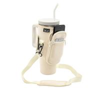 BOZ Water Bottle Carrier Bag with Phone Pocket - 40oz/1.2L Tumbler Carrier with Strap, Adjustable Water Bottle Holder, Sling Bag, Neoprene Protection, Water Bottle Holder with Strap (Beige)
