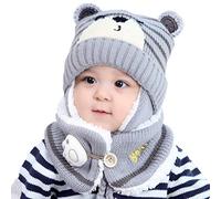 Bozaap Winter Baby Hats,Toddler Winter Warm Scarf Hat Neck Warmer Cute Knitted Hat Scarf Set Baby Earflap Beanie Hat with Scarf (Grey)
