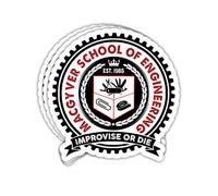 BOZENTIM 3 Pcs School of Engineering Improvise Or Die Multicolor Cartoon Letter Print Round Vinyl Stickers for Water Bottle, Laptop, Car, Window, Bumper