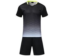 BOZEVON Boys Football Tracksuits - Kids Training Sports Sportswear Soccer Jersey Uniform Suit Summer Short Sleeve Football Pyjamas Clothing Set - T-Shirts & Shorts, Black/UK XS=Tag S