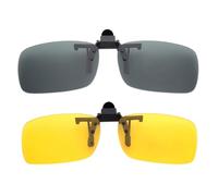 BOZEVON Clip on Sunglasses - Mens/Womens Flip-Up Polarised Sunglasses Night Vision Glasses Fit Over Glasses for Driving and Outdoors, 1 * Green & 1 * Yellow - Large
