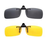 BOZEVON Clip on Sunglasses - Mens/Womens Flip-Up Polarised Sunglasses Night Vision Glasses Fit Over Glasses for Driving and Outdoors, 1 * Grey & 1 * Yellow - Medium