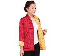 BOZEVON Mens Womens Chinese Tang Suit Tops - Spring Autumn Both Sides Coat Jacket Long Sleeve Martial Arts Kung Fu Shirts Chinese Tang Suit National Costumes, XL/Style 08 - Women