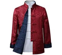 BOZEVON Mens Womens Chinese Tang Suit Tops - Spring Autumn Both Sides Coat Jacket Long Sleeve Martial Arts Kung Fu Shirts Chinese Tang Suit National Costumes, L/Style 02 - Men