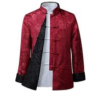 BOZEVON Mens Womens Chinese Tang Suit Tops - Spring Autumn Both Sides Coat Jacket Long Sleeve Martial Arts Kung Fu Shirts Chinese Tang Suit National Costumes, XL/Style 03 - Men