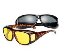BOZEVON Wear Over Sunglasses For Men Women - Night Vision Glasses Fit Over Glasses UV Wind Protection, Black & Leopard Print