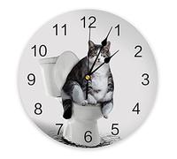 Bozhoushixiangbenshangmaoyouxiangongsi Quartz Wall Clock, 25cm, Funny Animals Cats Sitting On The Toilet Thinking, Battery Operated, Decorative Round Clock For Classroom School Office